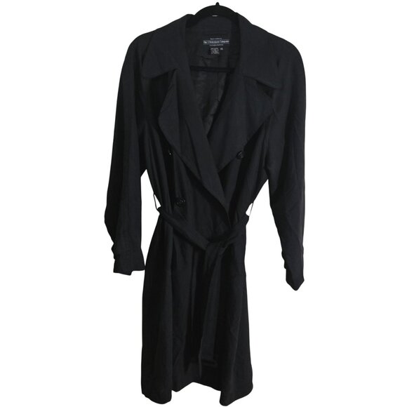 J. Peterman Black 100% Silk Trench Coat Button Belted Quiet Luxury Size XS - Picture 2 of 5